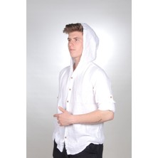 Bomull Müslin Erkek Kapşonlu Uzun Katlanabilir Kol Gömlek