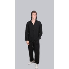 Bomull Müslin Erkek Kapşonlu Uzun Katlanabilir Kol Gömlek