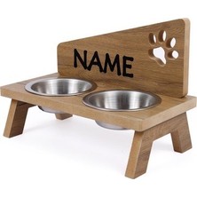 Özel Isimli, Ahşap,çelik Kaseli, Kedi-Köpek Mama ve Su Kabı