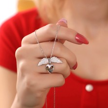Hom Silver Jewelry 925  Ayar Gümüş Kişiye Özel Renkli Fotoğraflı Melek Kanadı Tasarımlı Kadın Kolye
