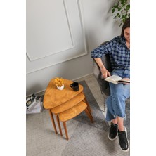 Masif Doğal Ahşap Zigon Sehpa 3'lü Set, Modern Masif Yan Sehpa Meşe