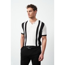 Çizgili Oversize Polo Yaka Triko Erkek T-Shirt