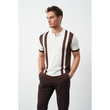 Çizgili Oversize Polo Yaka Triko Erkek T-Shirt