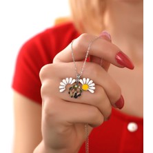 Hom Silver Jewelry 925  Ayar Gümüş Kişiye Özel Renkli Fotoğraflı Papatya Tasarımlı Kadın Kolye