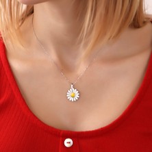 Hom Silver Jewelry 925  Ayar Gümüş Kişiye Özel Renkli Fotoğraflı Papatya Tasarımlı Kadın Kolye