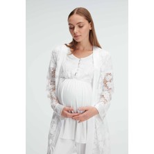 Egeteks Kadın Kısa Kol Bisiklet Yaka Dantel Detaylı Hamile Pijama Takımı Sabahlık