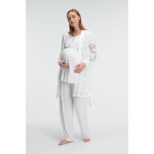 Egeteks Kadın Kısa Kol Bisiklet Yaka Dantel Detaylı Hamile Pijama Takımı Sabahlık