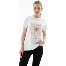 Fashion Friends Baskılı %100 Pamuklu Beyaz Kadın T-Shirt 25Y0152K1
