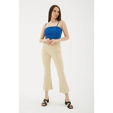 Fashion Friends Yüksel Bel Ispanyol Paça Bej Kadın Jean Pantolon 25Y0294K1