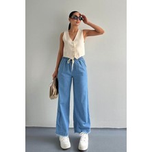 Fashion Friends Paçası Püsküllü Straight Fit Mavi Kadın Jean Pantolon 25Y0416K1