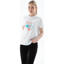 Fashion Friends Baskılı %100 Pamuklu Beyaz Kadın T-Shirt 25Y0400K1