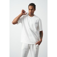 Ön Baskılı Boxy Fit Bisiklet Yaka T-Shirt
