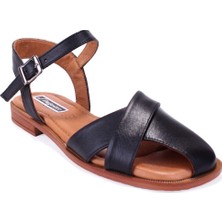 Dagoster DZA07-60216243 Siyah Günlük Ortopedik Deri Spor Kadın Sandalet