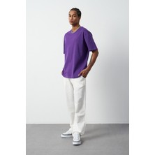 Ön Baskılı Boxy Fit Bisiklet Yaka T-Shirt