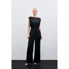 Sateen Payetli Saten Tulum - Siyah