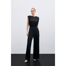 Sateen Payetli Saten Tulum - Siyah