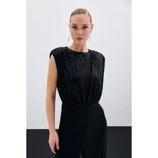 Sateen Payetli Saten Tulum - Siyah