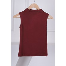 İmaj Butik Bordo Sıfır Kol Modal Yaka Katlı Body