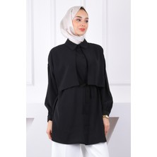 İmaj Butik Siyah Ön Detaylı  Linda Tunik