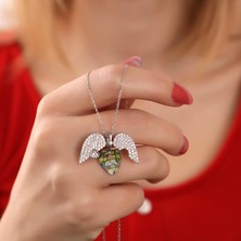 Hom Silver Jewelry 925  Ayar Gümüş Kişiye Özel Renkli Fotoğraflı Kalp Tasarımlı Kadın Koly