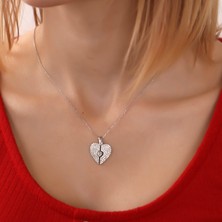 Hom Silver Jewelry 925  Ayar Gümüş Kişiye Özel Renkli Fotoğraflı Kalp Tasarımlı Kadın Koly