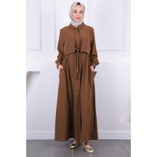 İmaj Butik Kahverengi Cepli Bel Kuşaklı Elbise