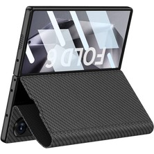 Zore Galaxy Z Fold 6 Kılıf Karbon Fiber Tasarımlı Magnetik Tokalı Kartlıklı Zore Kıpta Zegna Kapak-Siyah