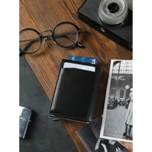 Bagacar Siyah Bozuk Para Bölmeli Çıtçıtlı  Deri Mekanizmalı Kartlık Cüzdan