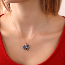 Hom Silver Jewelry 925  Ayar Gümüş Kişiye Özel Renkli Fotoğraflı Melek Kanadı Tasarımlı Kadın Kolye