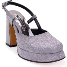 Dagoster DZA07-337560 Platin Simli  Platform Topuklu Kadın Ayakkabı