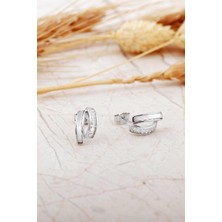 Sümer Telkari Sedef Taşlı Rodyumlu Tasarım Gümüş Mini Baget Küpe 7265