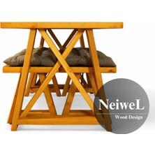 Neiwel Garden Mare Doğal Ahşap Banklı Bahçe Masa TAKIMI-70-100 Takım