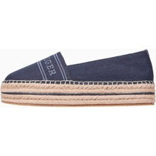 Tommy Hilfiger Erkek Platform Espadrilles Ayakkabı Denim Kumaş Tabanlı Orta Topuklu Mavi
