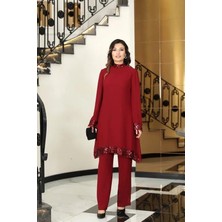 Umay Şifon Tunik Pantolon Takım Bordo ELB68