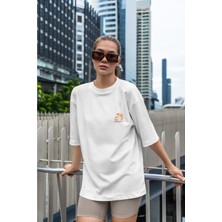Le'sluette Kalın Pamuklu Kruvasan Baskılı Oversize T-Shirt