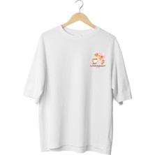 Le'sluette Kalın Pamuklu Kruvasan Baskılı Oversize T-Shirt