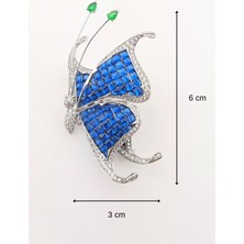 Besim Silver Baget Kesim Kuvars Taşlı Tasarım Kelebek Gümüş Broş