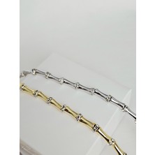 Roya Happiness Zirkon Taşlı Kemik Kolye Gold Gümüş Kolye Çelik Kadın Kolye Hediye Günlük Kolye Serenay Kolye