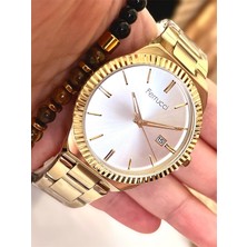 Ferrucci Takvimli Çelik Kordon Klasik Model Erkek Kol Saati+Bileklik