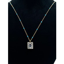 Stainless Steel Boncuklu Zincirli Baget Zirkon Taşlı Gold Çelik Kolye