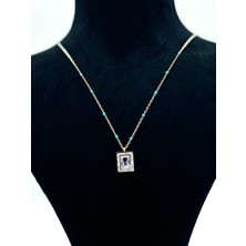 Stainless Steel Boncuklu Zincirli Baget Zirkon Taşlı Gold Çelik Kolye