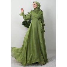 Giza Store Fiyonk Detay Ipek Abiye Fıstık Yeşil