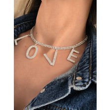 Eva Takı Store Love Aşk Kristal Taşlı Party Style Gümüş Renk Kolye