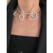 Eva Takı Store Love Aşk Kristal Taşlı Party Style Gümüş Renk Kolye