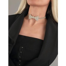 Eva Takı Store Papyon Model Rhinestone Choker Tasma Model Gold Renk Kolye