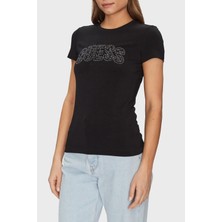 Guess Cn Ss Logo Streç Pamuklu Slim Fit Bisiklet Yaka T Shirt W5GI04J1314 Bayan T Shirt W5GI04 J1314 Jblk
