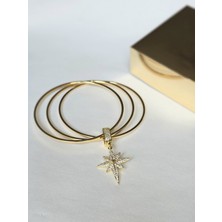 Roya Happiness Charmlı Ajda Bilezik 3lü Ajda Bilezik Kutup Yıldızı Charm Kararmaz Kadın Çelik Bilezik