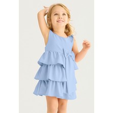 Zepkids Kız Çocuk Bebe Mavisi Kurdale Detaylı Eteği Fırfırlı Sıfır Kol Elbise