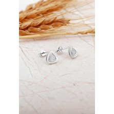 Sümer Telkari Sedef Taşlı Rodyumlu Üçgen Mini Gümüş Küpe 7270