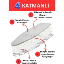 Befto Home Özel Keçeli Pamuk Kumaşlı Yanmaz ve Yapışmaz Ütü Masası Kılıfı Bezi 140 x 50 cm